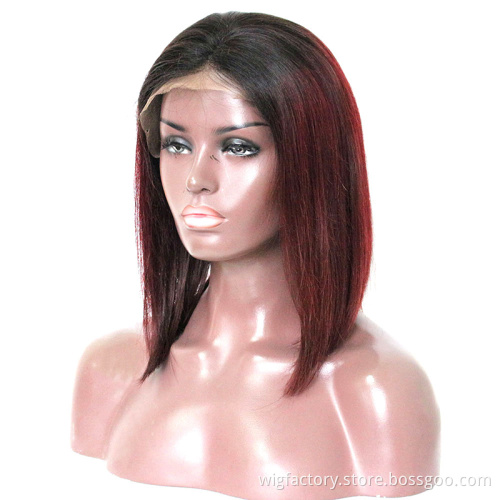 pre plucked 13x4 lace front colored bob wig,the popular short 1b/99J color frontal bob wigs,pure human hair wigs
